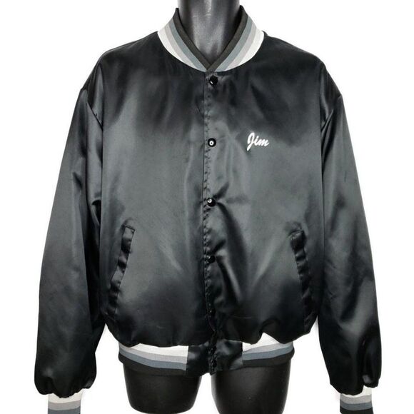 American Printing Company Satin Bomber Jacket Vintage 80s Made In USA Mens XL - Picture 2 of 6